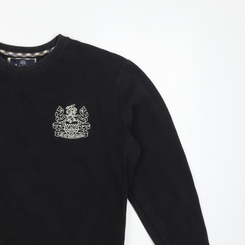 Aquascutum London Men’s Black L Crew Neck Embroidered Crest Sweatshirt