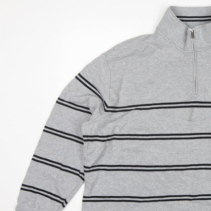 Marks & Spencer Men Grey 2XL Pullover 1/4 Zip Striped Sweatshirt