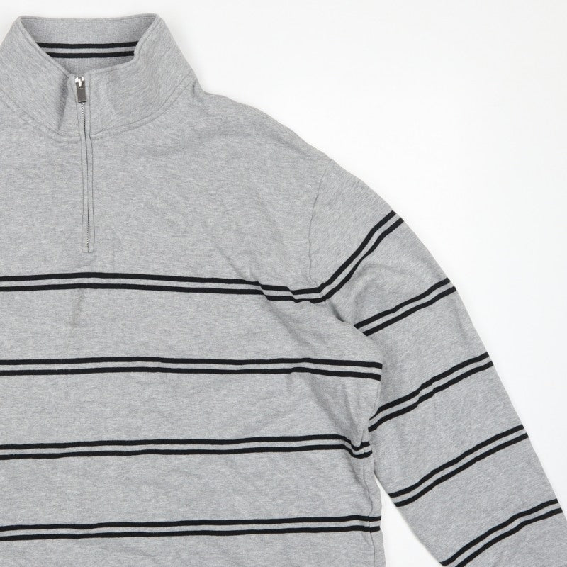 Marks & Spencer Men Grey 2XL Pullover 1/4 Zip Striped Sweatshirt