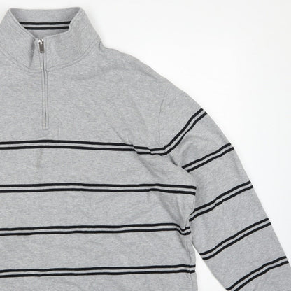Marks & Spencer Men Grey 2XL Pullover 1/4 Zip Striped Sweatshirt