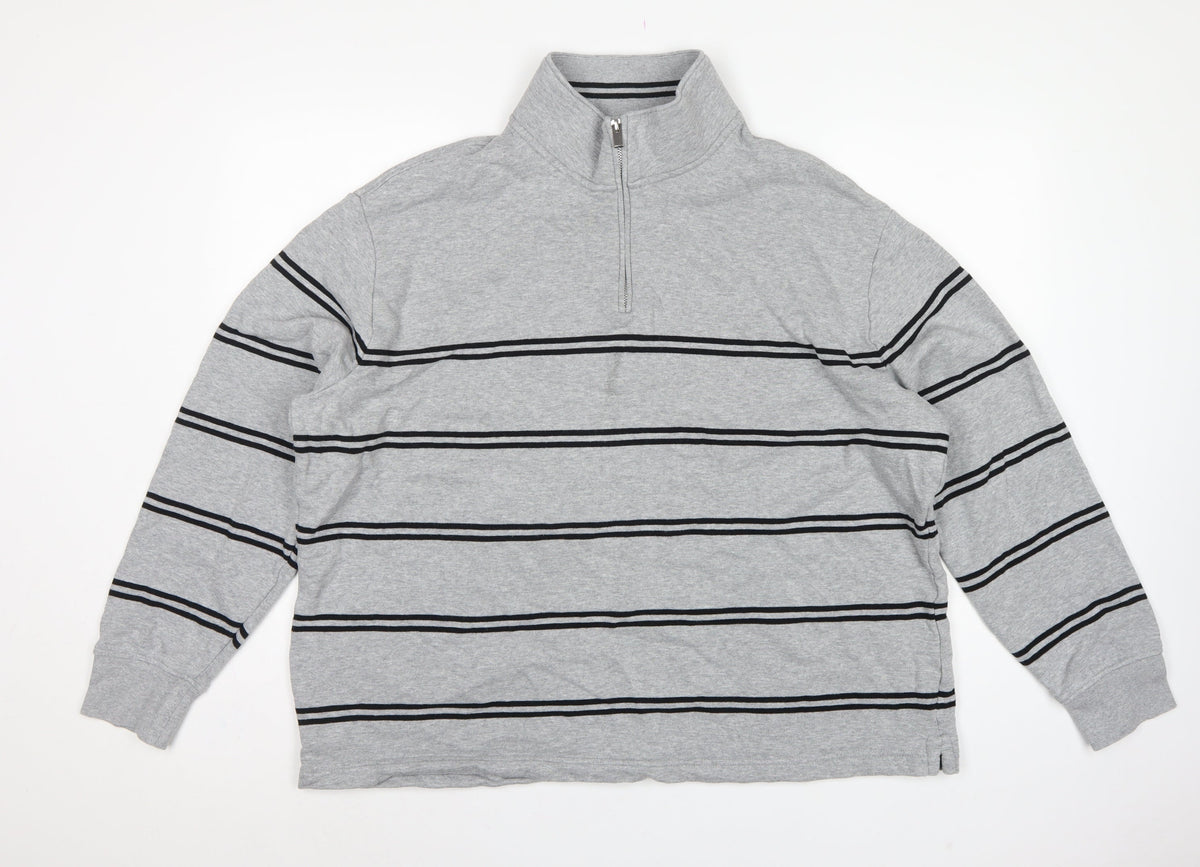 Marks & Spencer Men Grey 2XL Pullover 1/4 Zip Striped Sweatshirt