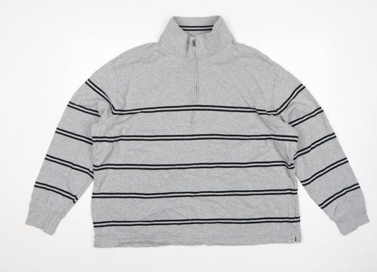 Back view of Marks & Spencer Men Grey 2XL Pullover 1/4 Zip Striped Sweatshirt