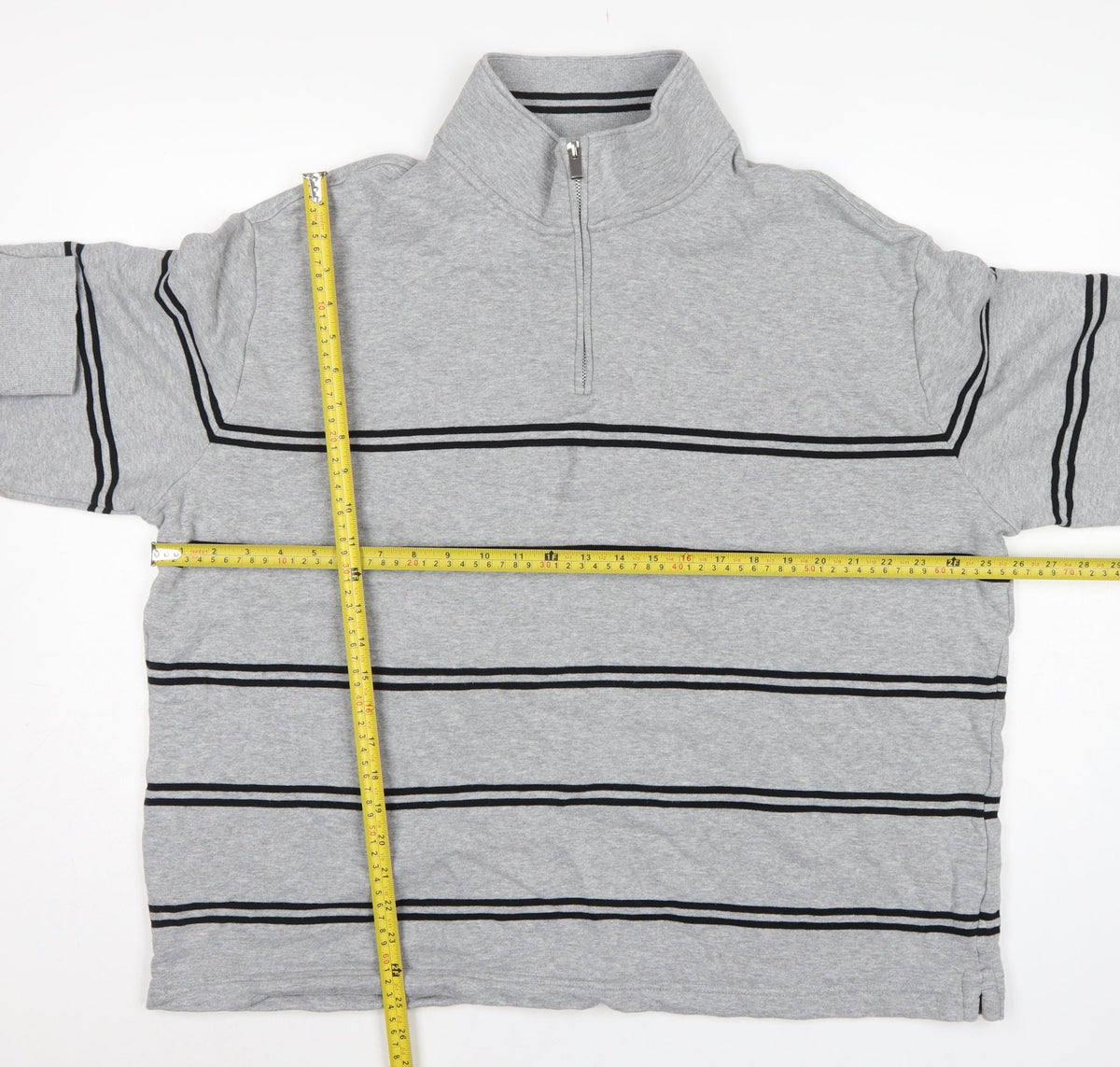 Marks & Spencer Men Grey 2XL Pullover 1/4 Zip Striped Sweatshirt