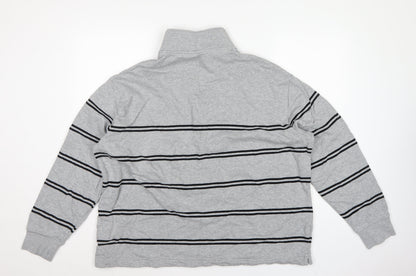 Marks & Spencer Men Grey 2XL Pullover 1/4 Zip Striped Sweatshirt