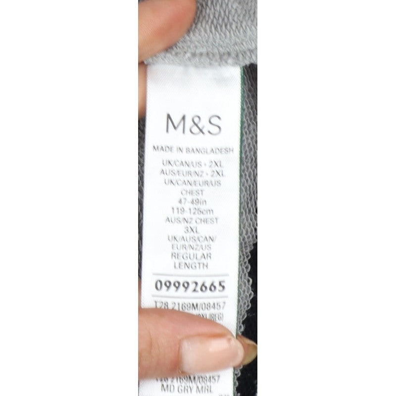 Marks & Spencer Men Grey 2XL Pullover 1/4 Zip Striped Sweatshirt