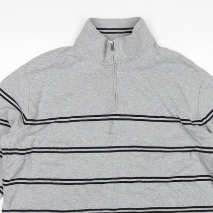 Marks & Spencer Men Grey 2XL Pullover 1/4 Zip Striped Sweatshirt