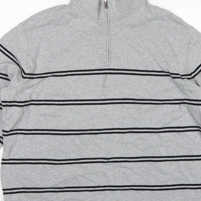 Marks & Spencer Men Grey 2XL Pullover 1/4 Zip Striped Sweatshirt
