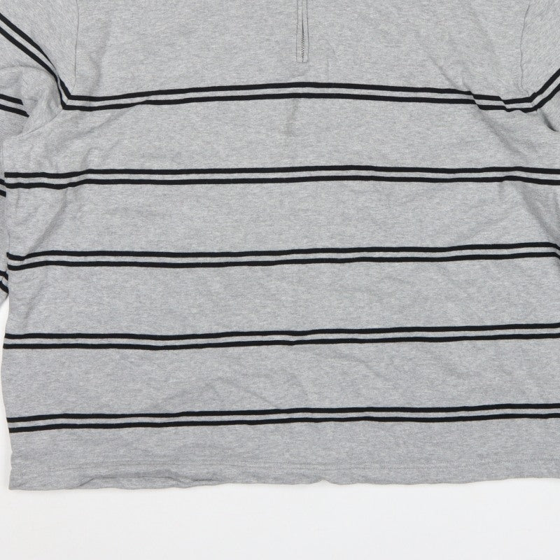 Marks & Spencer Men Grey 2XL Pullover 1/4 Zip Striped Sweatshirt