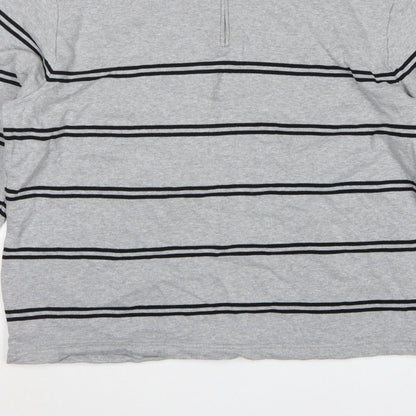 Marks & Spencer Men Grey 2XL Pullover 1/4 Zip Striped Sweatshirt