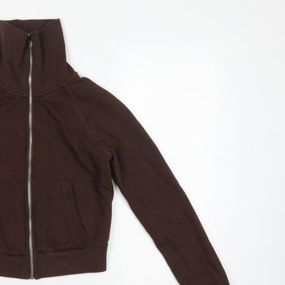 Zara Women Brown M Full Zip High Neck Fleece Sweatshirt Pockets