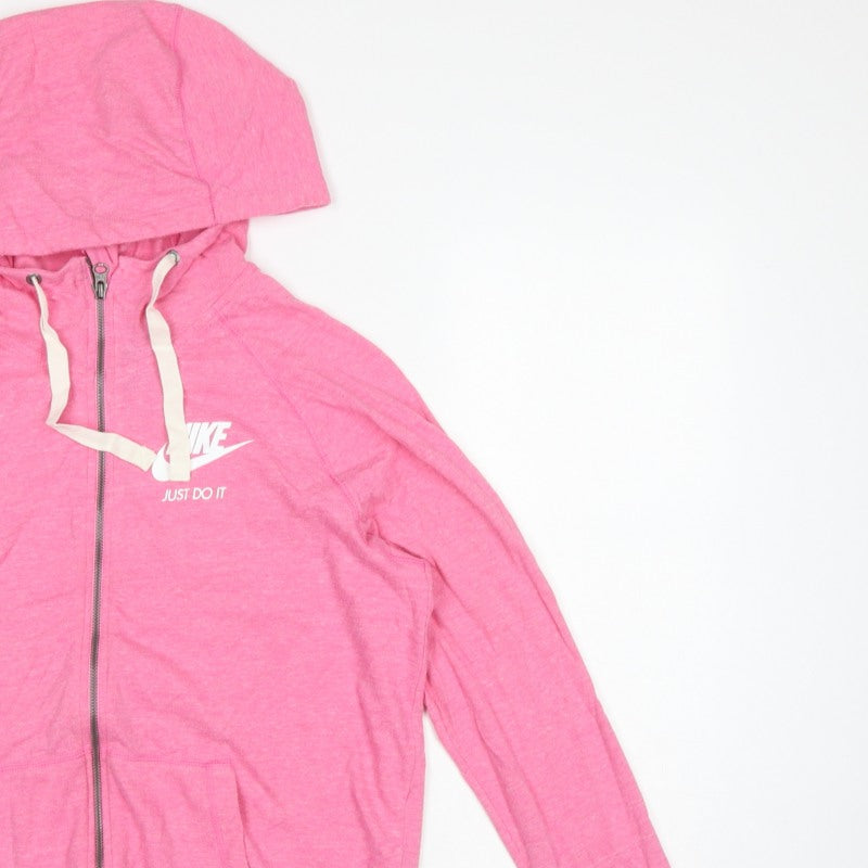Nike Women Pink L Full Zip Hoodie Logo Pockets