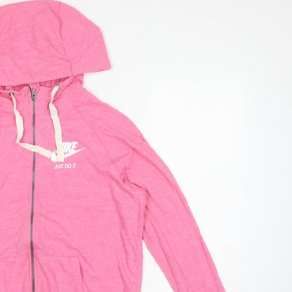 Nike Women Pink L Full Zip Hoodie Logo Pockets