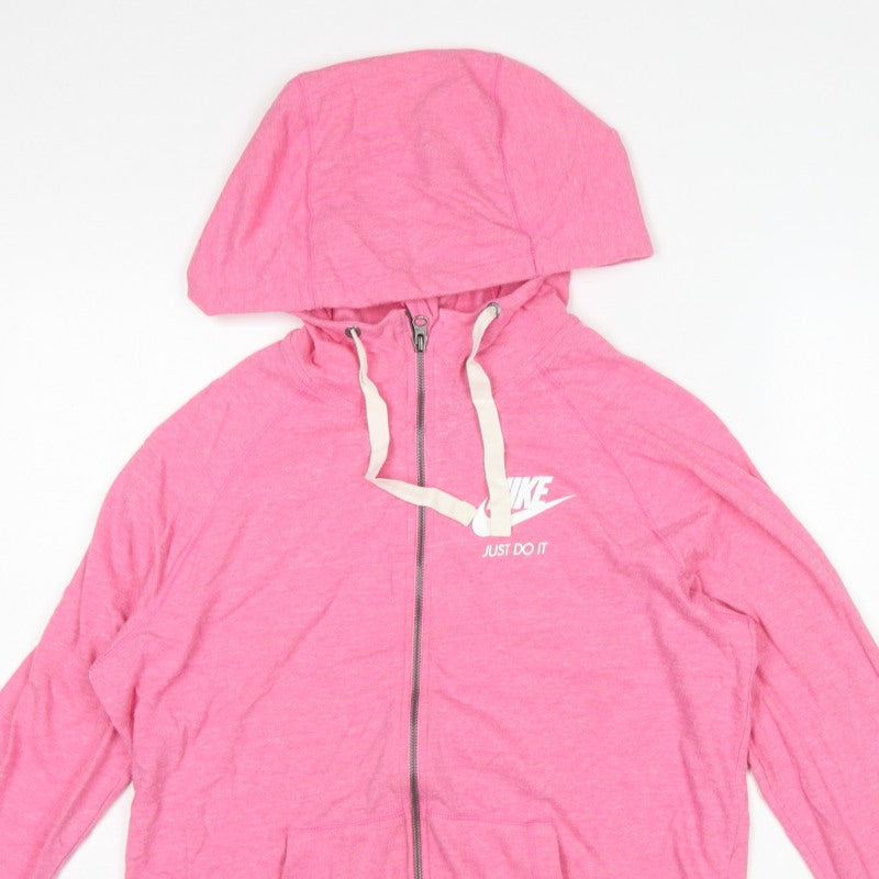 Nike Women Pink L Full Zip Hoodie Logo Pockets