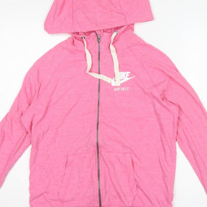 Nike Women Pink L Full Zip Hoodie Logo Pockets