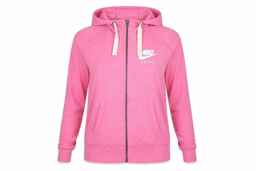 Nike Women Pink L Full Zip Hoodie Logo Pockets