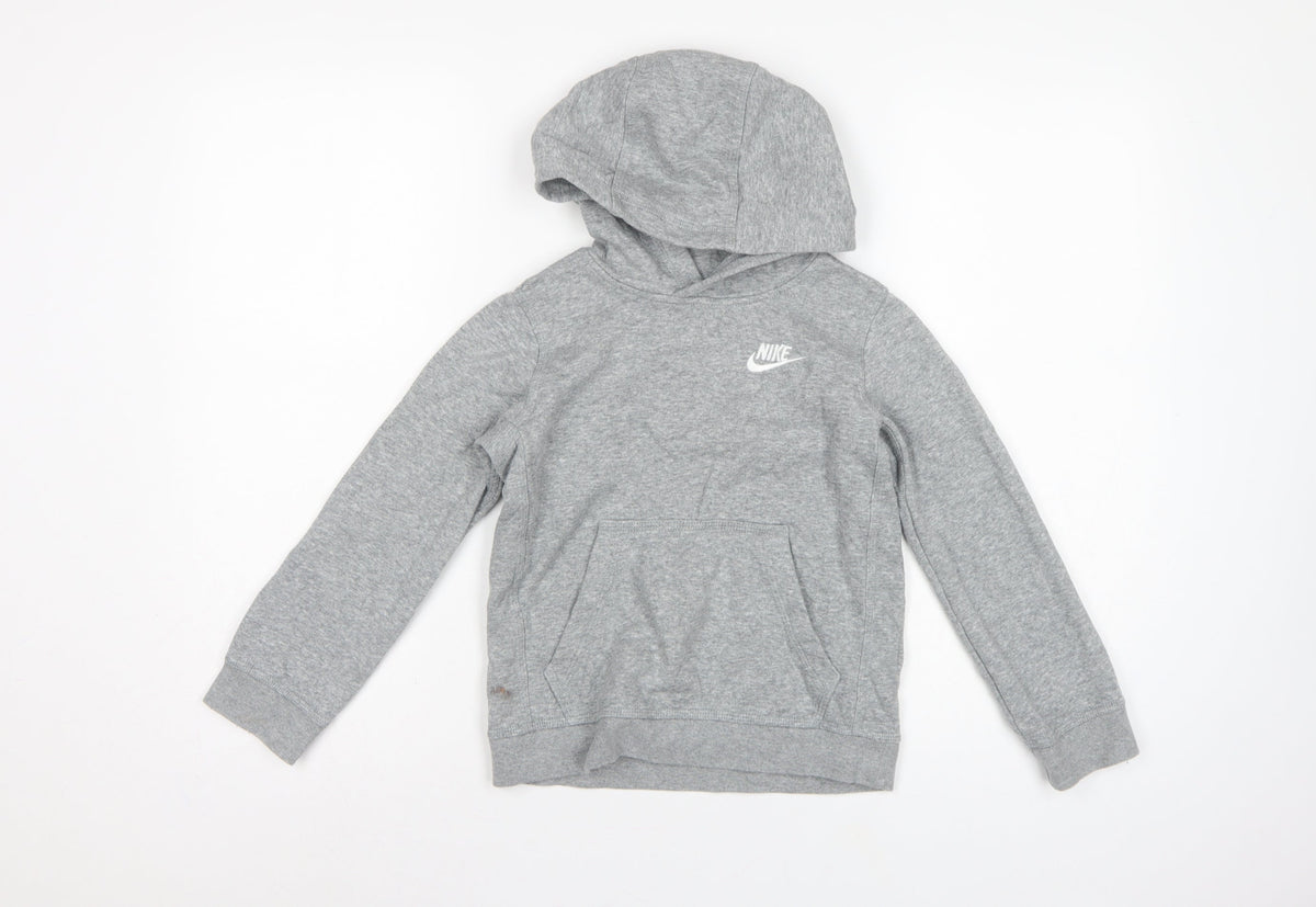Nike Boys Grey Logo Pullover Hoodie XS 7-8 Years Cotton Blend
