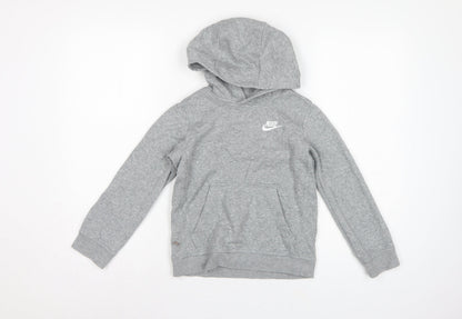 Nike Boys Grey Logo Pullover Hoodie XS 7-8 Years Cotton Blend