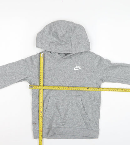 Nike Boys Grey Logo Pullover Hoodie XS 7-8 Years Cotton Blend