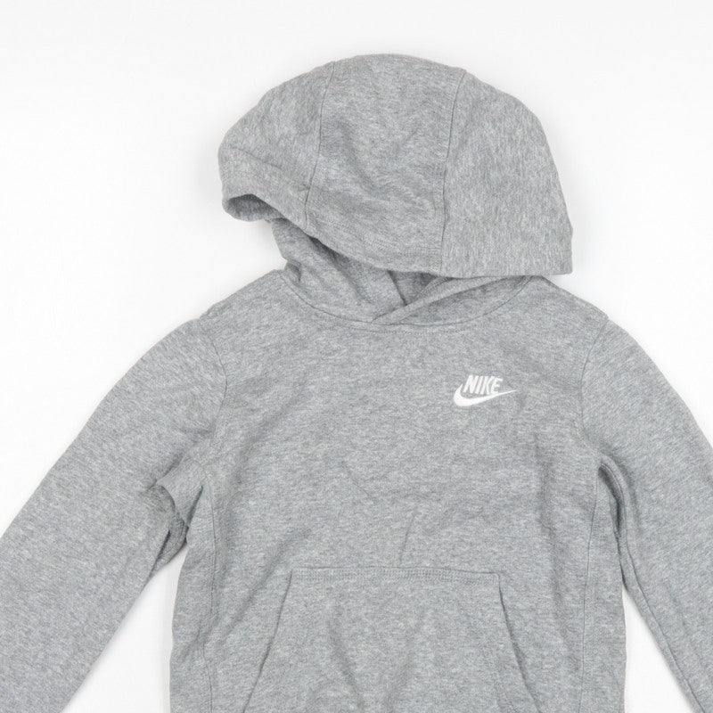 Nike Boys Grey Logo Pullover Hoodie XS 7-8 Years Cotton Blend