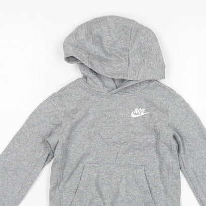 Nike Boys Grey Logo Pullover Hoodie XS 7-8 Years Cotton Blend