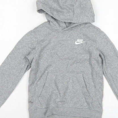 Nike Boys Grey Logo Pullover Hoodie XS 7-8 Years Cotton Blend