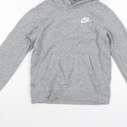 Nike Boys Grey Logo Pullover Hoodie XS 7-8 Years Cotton Blend