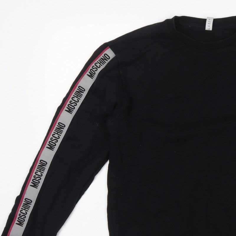 Moschino Men's Black M Logo Tape Crew Neck Pullover Sweatshirt