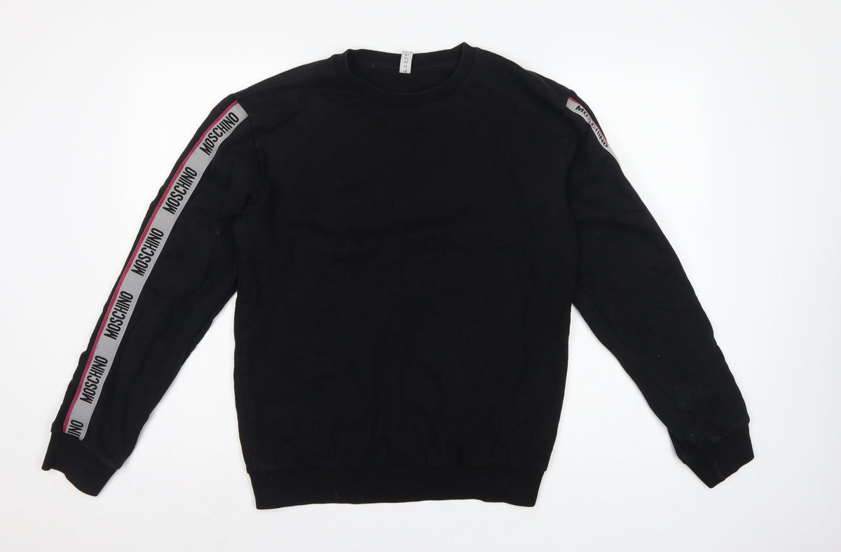 Moschino Men's Black M Logo Tape Crew Neck Pullover Sweatshirt