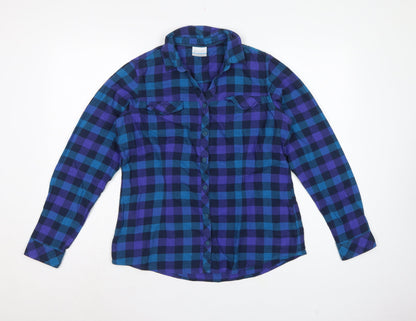 Columbia Women Blue Purple M Plaid Cotton Long Sleeve Button-Up Shirt