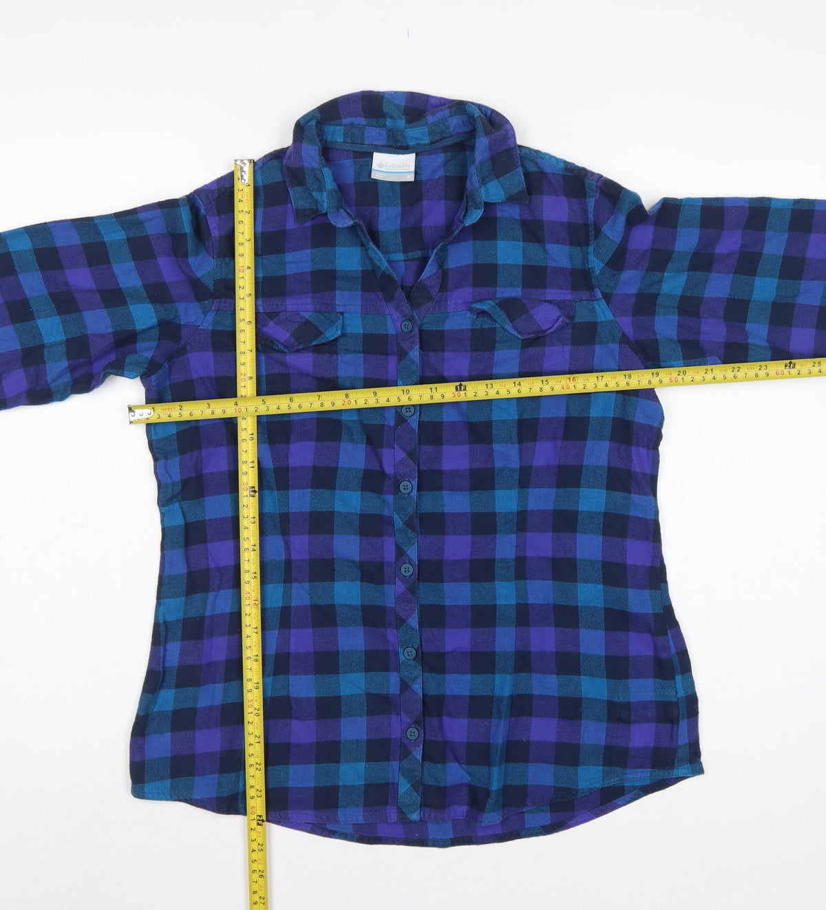 Columbia Women Blue Purple M Plaid Cotton Long Sleeve Button-Up Shirt