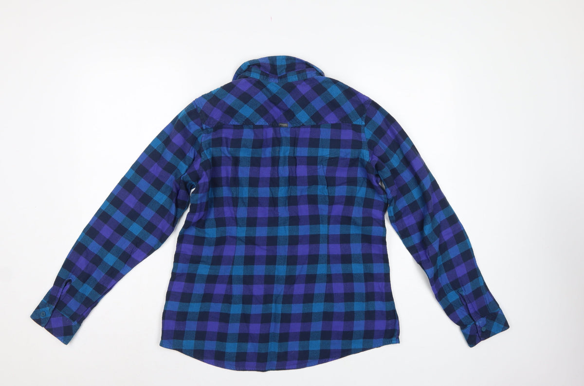 Columbia Women Blue Purple M Plaid Cotton Long Sleeve Button-Up Shirt