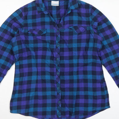 Columbia Women Blue Purple M Plaid Cotton Long Sleeve Button-Up Shirt