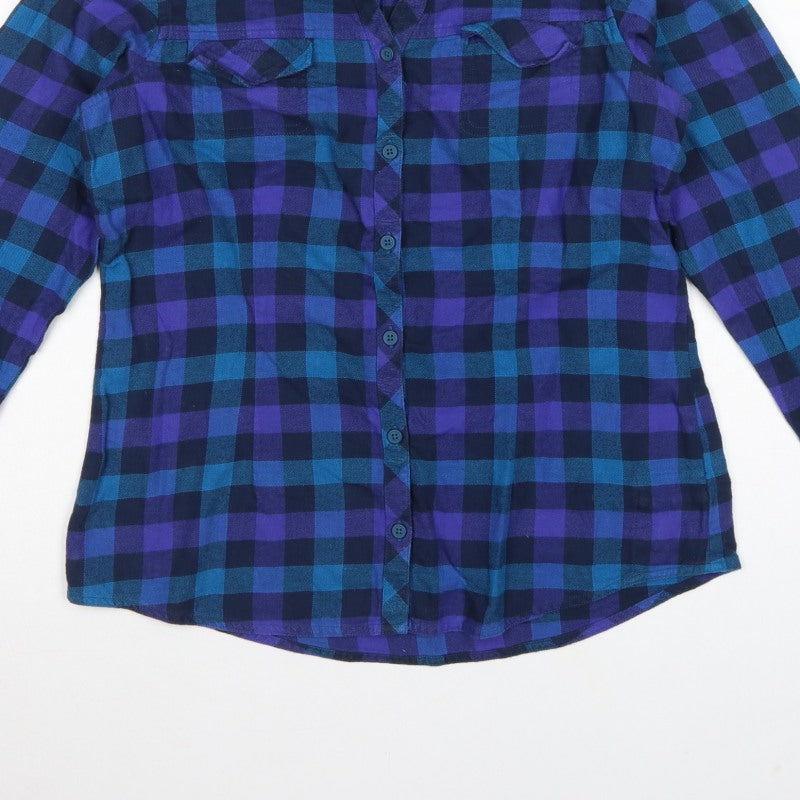 Columbia Women Blue Purple M Plaid Cotton Long Sleeve Button-Up Shirt