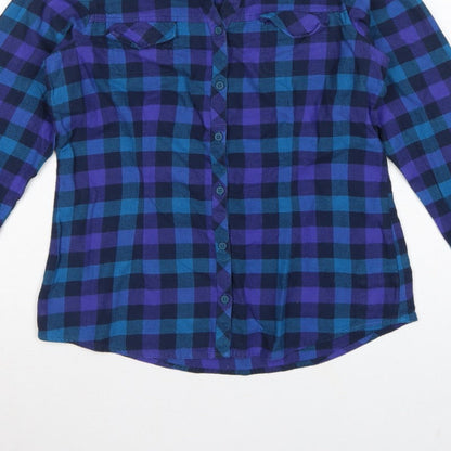 Columbia Women Blue Purple M Plaid Cotton Long Sleeve Button-Up Shirt