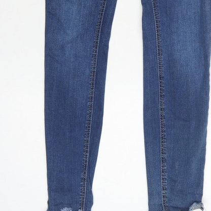 New Look Women Blue UK 10 Ankle Grazer Skinny Jeans Raw Hem