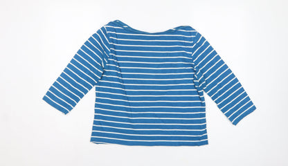 Laura Ashley Women Blue White Striped M 3/4 Sleeve Boat Neck Jersey T-Shirt