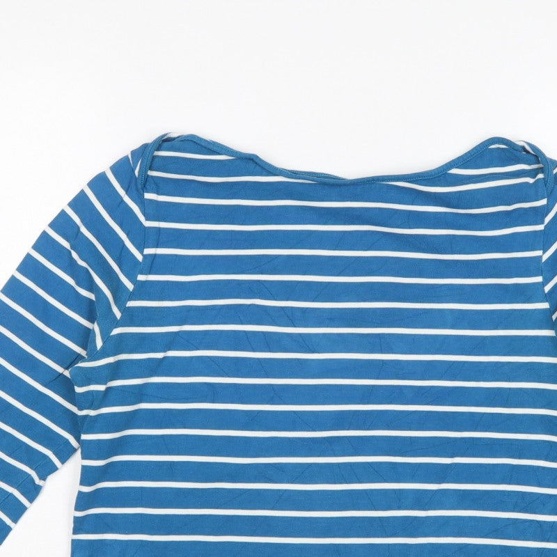 Laura Ashley Women Blue White Striped M 3/4 Sleeve Boat Neck Jersey T-Shirt