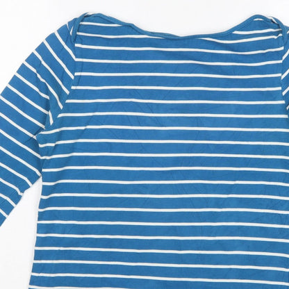 Laura Ashley Women Blue White Striped M 3/4 Sleeve Boat Neck Jersey T-Shirt