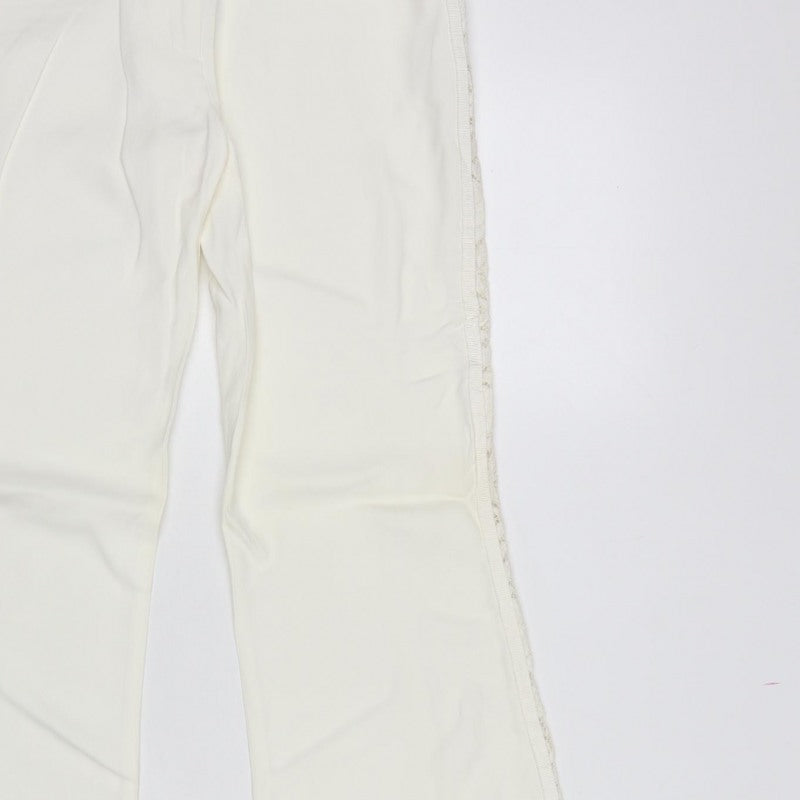Karen Millen Women Ivory UK 8 Flared Lace Trim Trousers