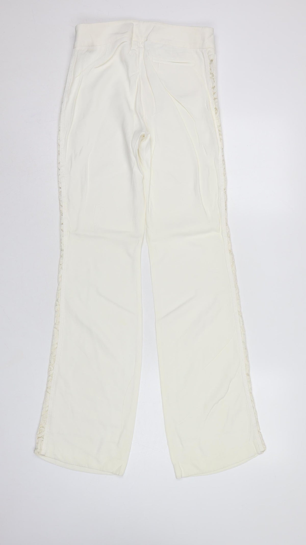 Karen Millen Women Ivory UK 8 Flared Lace Trim Trousers