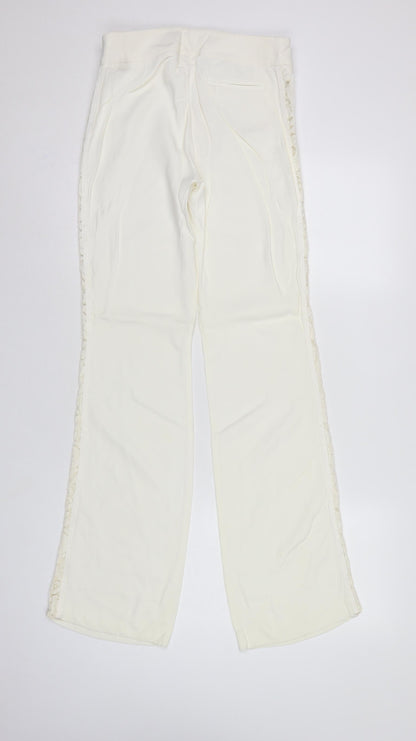 Karen Millen Women Ivory UK 8 Flared Lace Trim Trousers