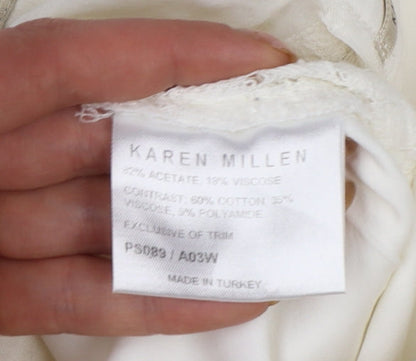 Karen Millen Women Ivory UK 8 Flared Lace Trim Trousers
