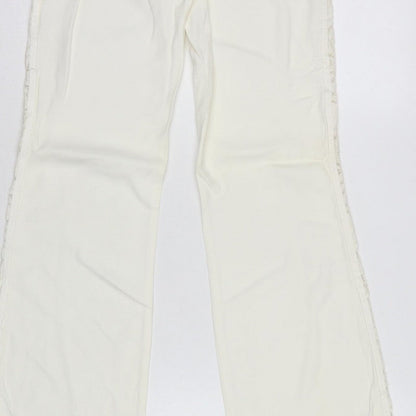 Karen Millen Women Ivory UK 8 Flared Lace Trim Trousers