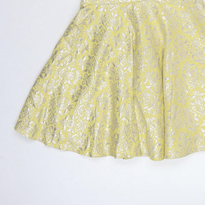 Miss Selfridge Women Yellow UK 12 Fit & Flare Floral Metallic Dress