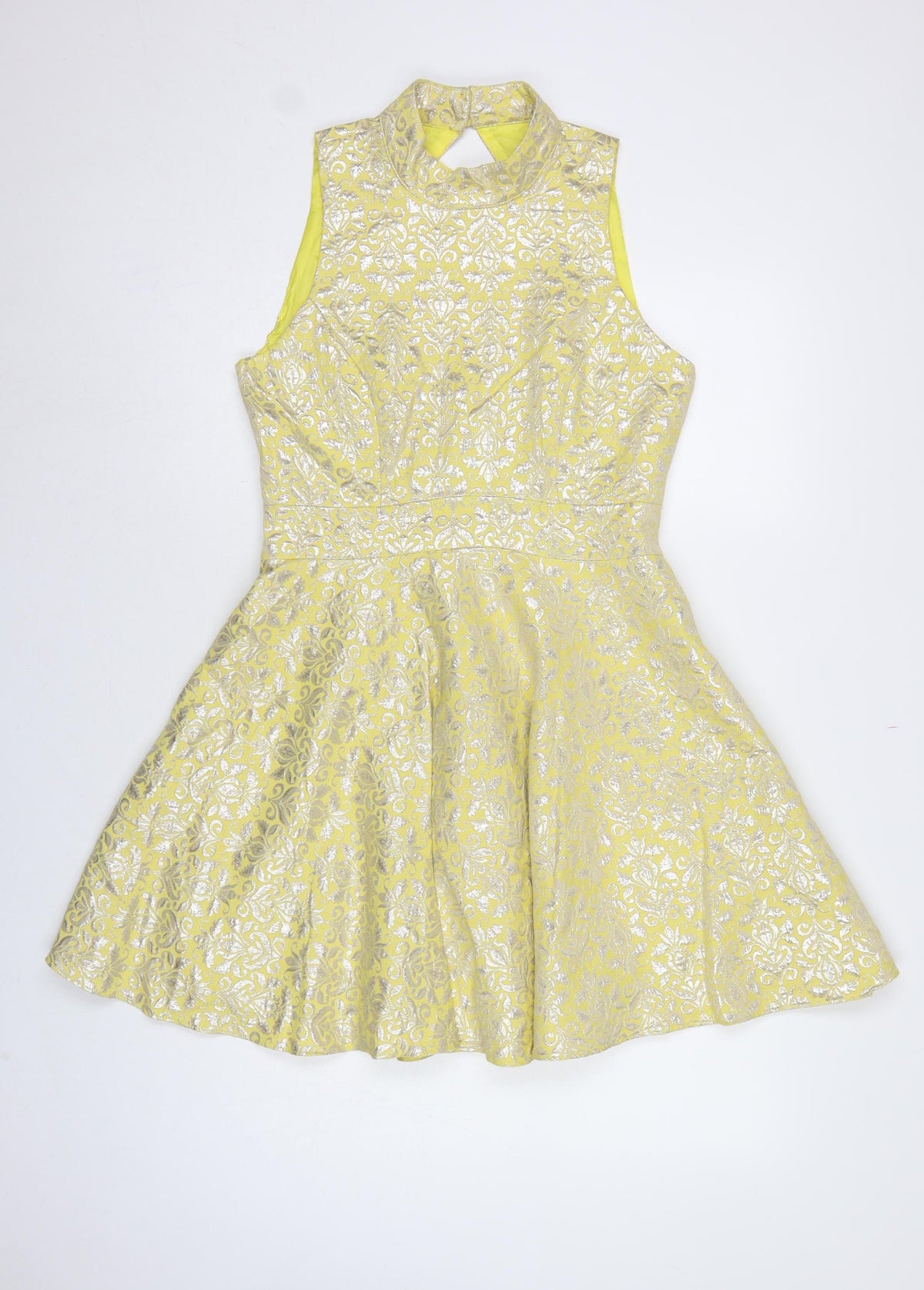 Miss Selfridge Women Yellow UK 12 Fit & Flare Floral Metallic Dress