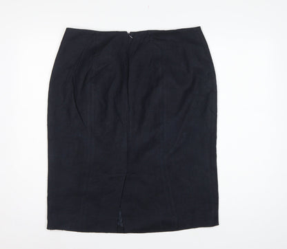 Hobbs Women Blue UK 16 Linen Cotton Knee Length Pencil Skirt