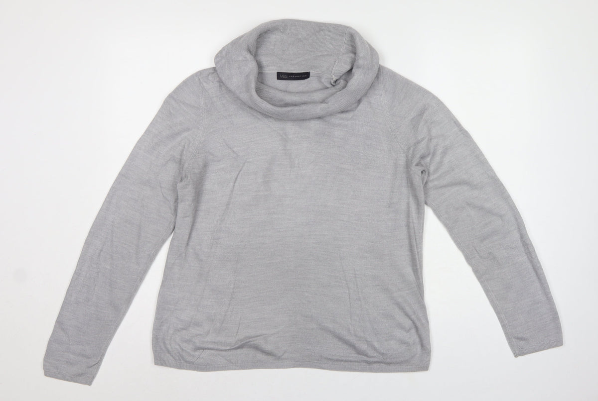 Marks & Spencer Women Grey UK 14 Cowl Neck Raglan Knit Jumper
