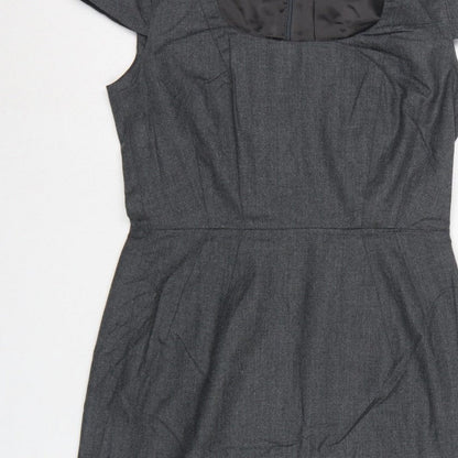 Hobbs Women Grey UK 10 Wool Pencil Dress Short Sleeve Workwear
