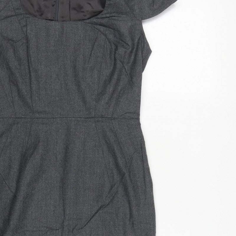 Hobbs Women Grey UK 10 Wool Pencil Dress Short Sleeve Workwear