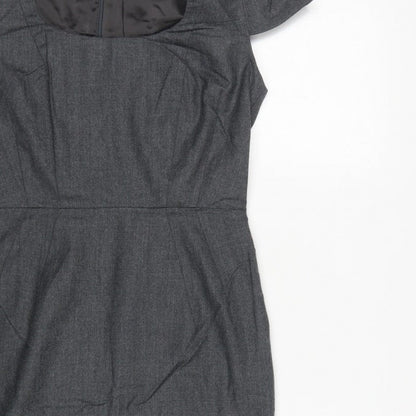 Hobbs Women Grey UK 10 Wool Pencil Dress Short Sleeve Workwear